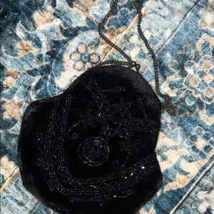 Chic Black Velvet Vintage Retro Art Deco Women's Small Chain Bag GUC